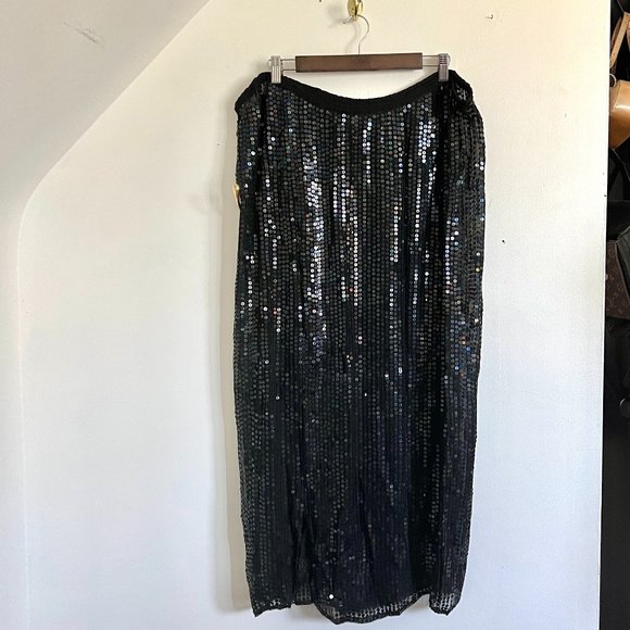 ‼️END OF SUMMER SALE ‼️
 Sheer Black Sequin Maxi Skirt Plus Size - Picture 1 of 4